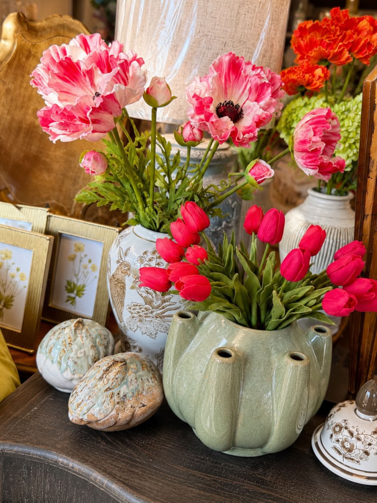 Beautiful floral arrangements and pottery at City Mercantile